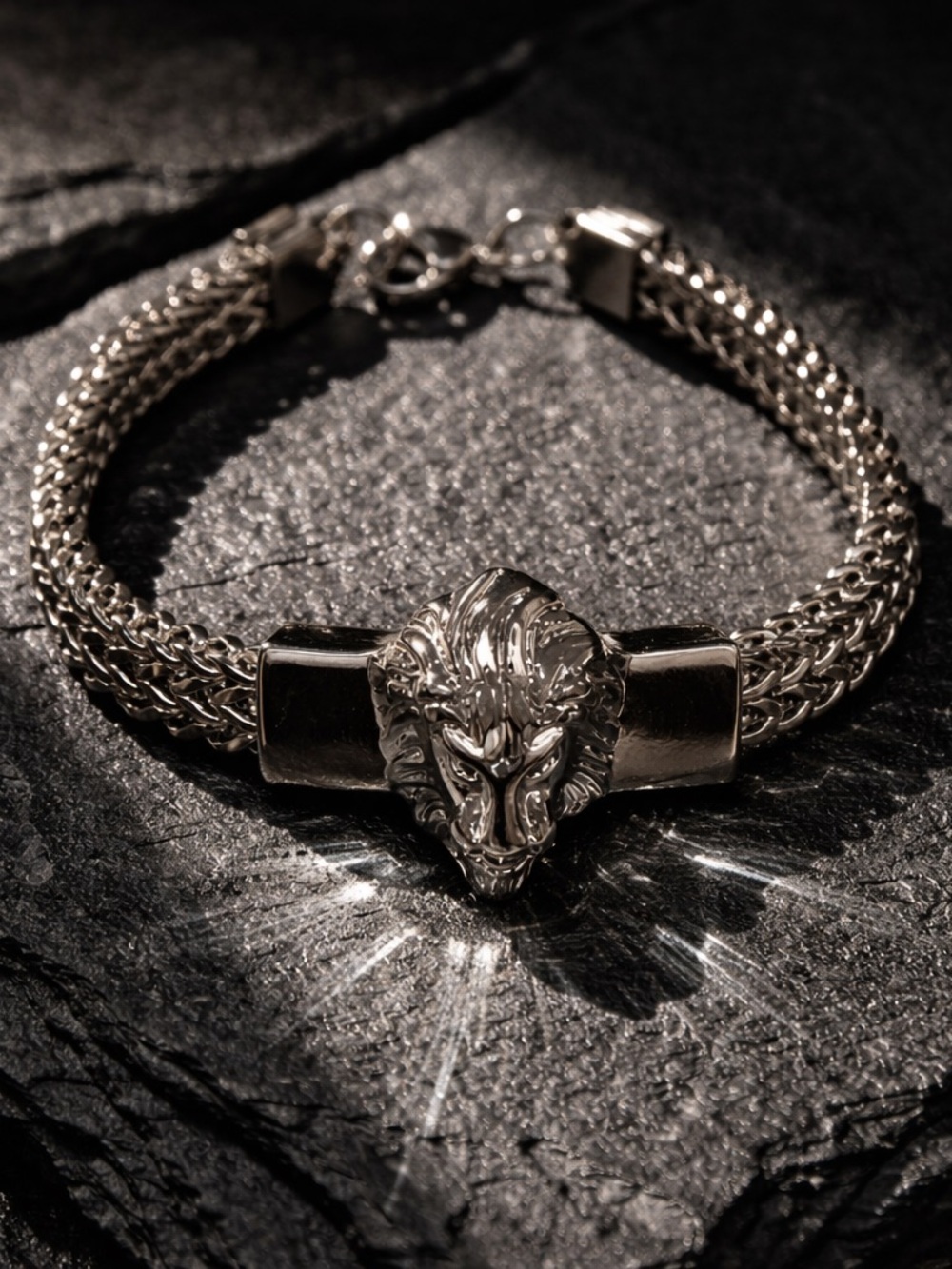 Lion Head Bracelet Stainless Steel Foxtail Woven Chain Fashion For Men Ladies